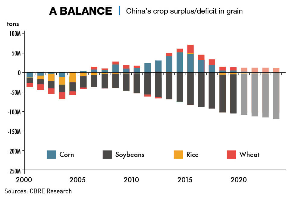 Chart: China's grain deficits and surpluses from 2000 to 2020