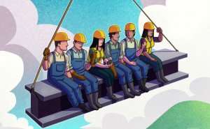 Illustration of construction workers, part of China's rising lower-middle class