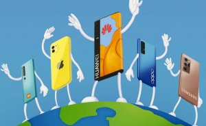 Illustration of smartphones with arms, waving