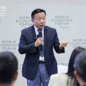 CKGSB Dean Li Haitao speaking at the World Economic Forum in Dalian, China