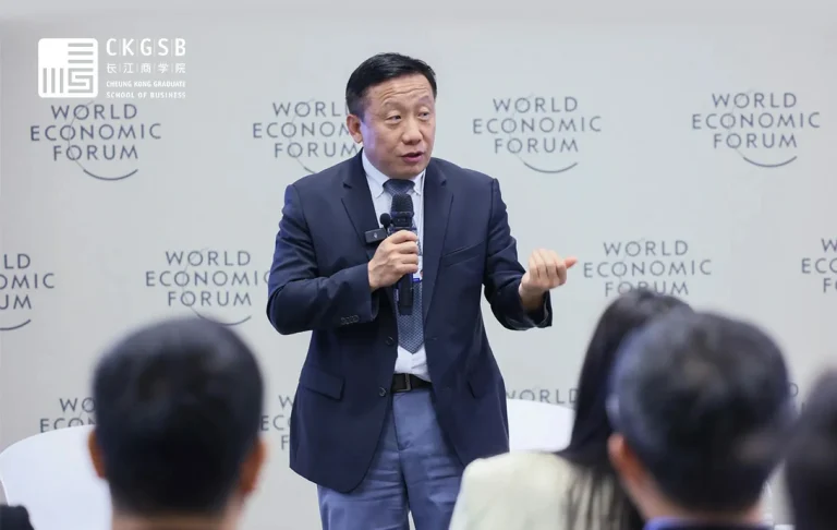 CKGSB Dean Li Haitao speaking at the World Economic Forum in Dalian, China